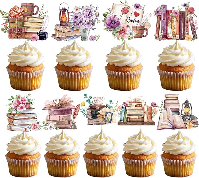 Book Themed Party Decorations - 36PCS Book Club Cupcake Toppers Birthday Decoration I Love Reading Cupcake Picks Decor Supplies for Library