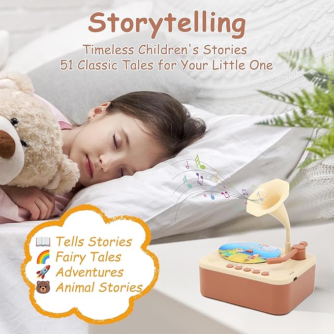 Kids Gramophone with 96 Learning Cards, Kids Storytelling Toys and Toddler Music Player, Kids Record Player Ages 3+
