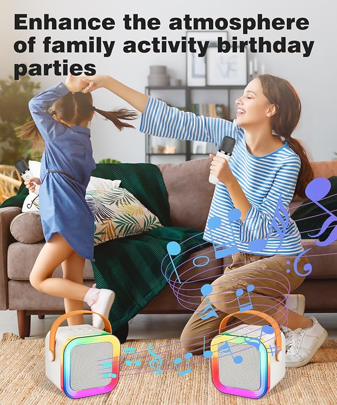 Mini Karaoke Machine Speaker for Kids Adults,Portable Bluetooth with 1-2 Wireless Microphones,Christmas Birthday Gifts Toys Girls Boys Ages 4, 5, 6,7, 8,9,10,11,12+ Years Old Toddler (Off-White -1Mic)