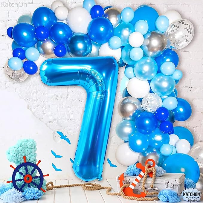 KatchOn Giant Blue Number 7 Balloon - 40 Inch | 7th Birthday Balloon for 7th Birthday Decorations
