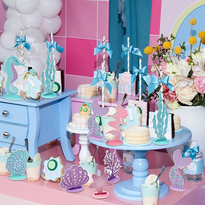 Mermaid Party Decorations Glitter Mermaid Table Centerpiece for Birthday Party Under the Sea Table Centerpiece Ocean Theme Table Ornaments for Girl Baby Shower Birthday Party Supplies DIY Decor