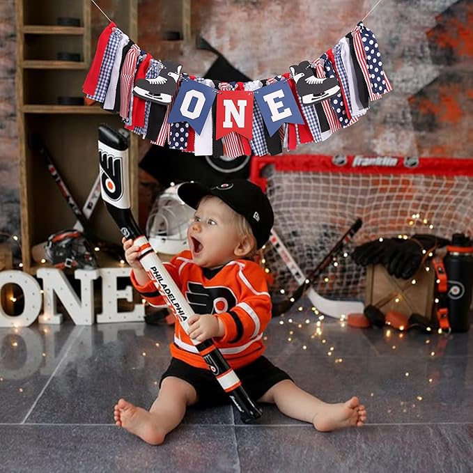 Hockey 1st Birthday High Chair Banner - Hockey Skate Party Banner, Ice Hockey First Birthday Decoration, Match Theme Party Supplies, Sports Birthdays Cake Smash Photo Props