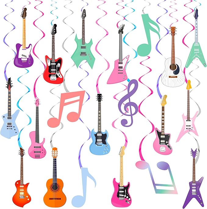 Guitar Party Hanging Swirls Guitar Birthday Decoration Guitar Themed Swirl Ceiling Muscial Party Hanging Streamer for Girls Rock Guitar Party Baby Shower Supplies