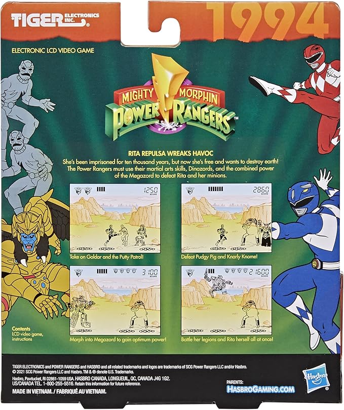 Hasbro Gaming Tiger Electronics Mighty Morphin Power Rangers Electronic LCD Video Game, Retro-Inspired Edition, Handheld 1-Player Game, Ages 8 and Up