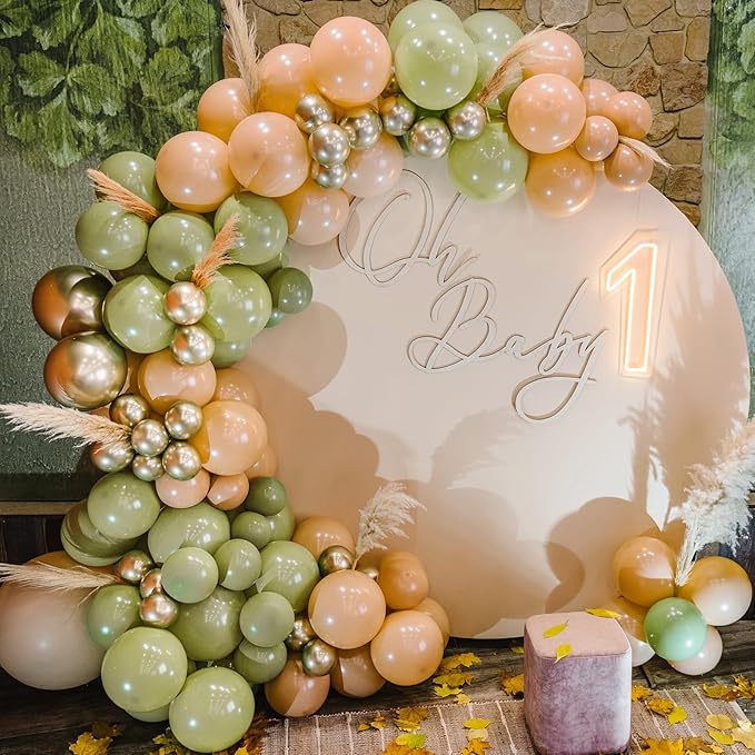 RUBFAC Sage Green Balloons 129pcs Different Sizes 18 12 10 5 Inch, Olive Green Latex Balloon Garland Arch Kit for Birthday Party Graduation Baby Shower Wedding Safari Jungle Balloon Decoration