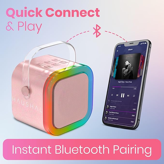 Mini Karaoke Machine for Kids Adults Teen with 2 Wireless Microphones, Gifts for Girl, Toys for Girls 6-8, Small Portable Bluetooth Speaker, Microphone, Car Singing Mic, Kareoke, Toddler Gift