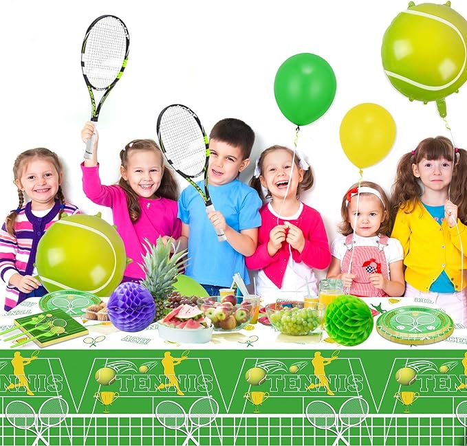 Disposable Tennis Party Supplies for 20 Guests - Set Includes Plates, Napkins, Forks, Tablecloth for Men, Women, Kids - Sports Themed Birthday Party Decor