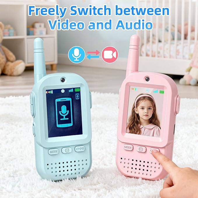 Video Walkie Talkies for Kids 2 Pack – Rechargeable Kids Walkie Talkies Intercom Toys for Age 3-12 Year Old Boys Girls, HD Camera & Voice Changer, 2'' Screen, Outdoor Play Camping Hiking Family Games