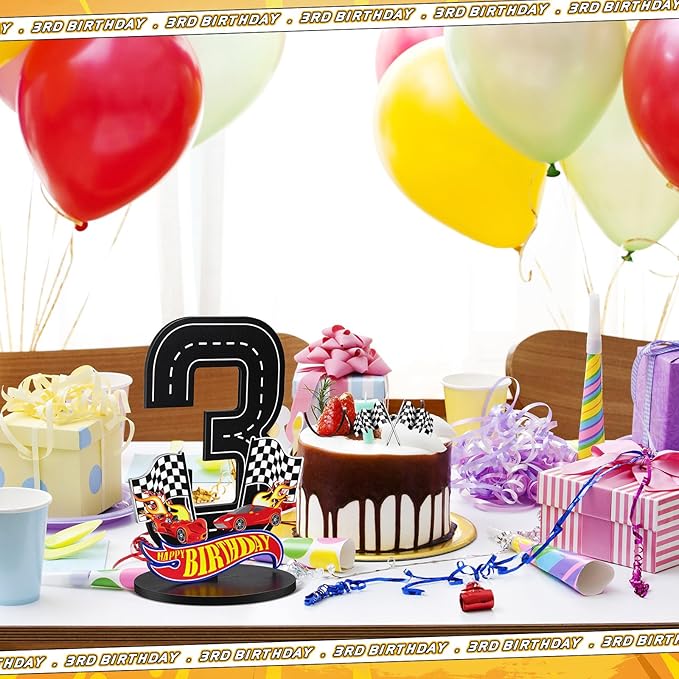Race Car 3rd Birthday Number Sign Centerpiece Race Car Theme 3rd Birthday Party Supplies Wooden Table Decoration Photo Props for Boys Three Years Old