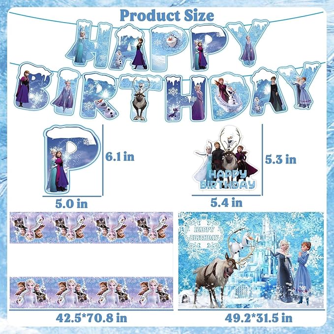 51Psc For Frozen theme party setup, easy to assemble decorations, including children's DIY cake toppers and background cloth sets, perfect for children's birthday parties.