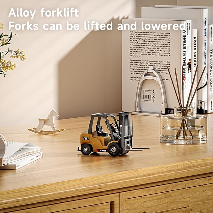 BRRRRT 1/64 RC Forklift Toy 7 Channel 2 Mode Mini Remote Control Forklift Truck with Rechargeable Battery, 2 in 1 Transformable Lift Fork & Hook with Lights & Sounds for Adults Kids Boys and Girls