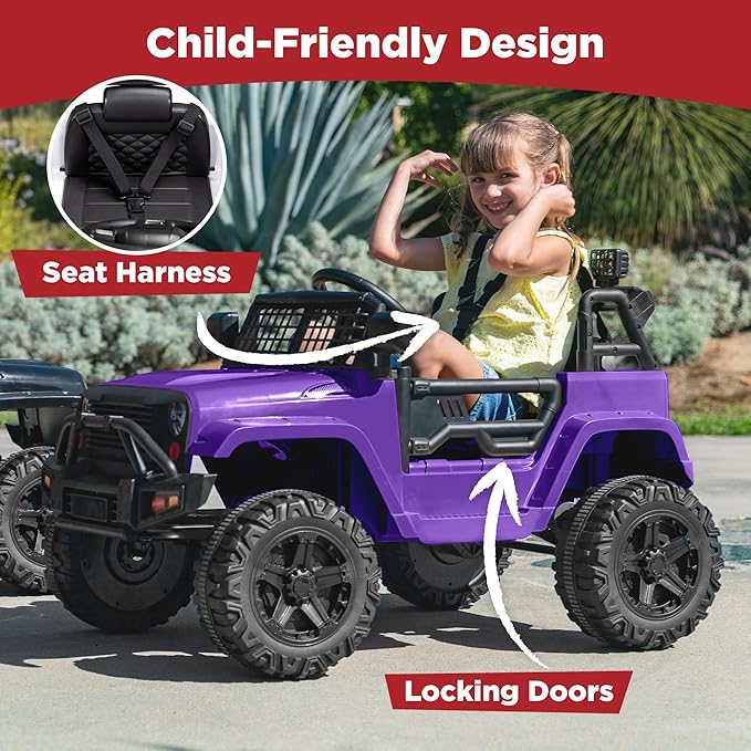 Best Choice Products 12V Kids Electric Vehicle Toy Ride On Car with Parent Remote Control for Toddlers, Seat Harness, 61 lbs Weight Capacity, Locking Doors, Spring Suspension, Bluetooth - Purple