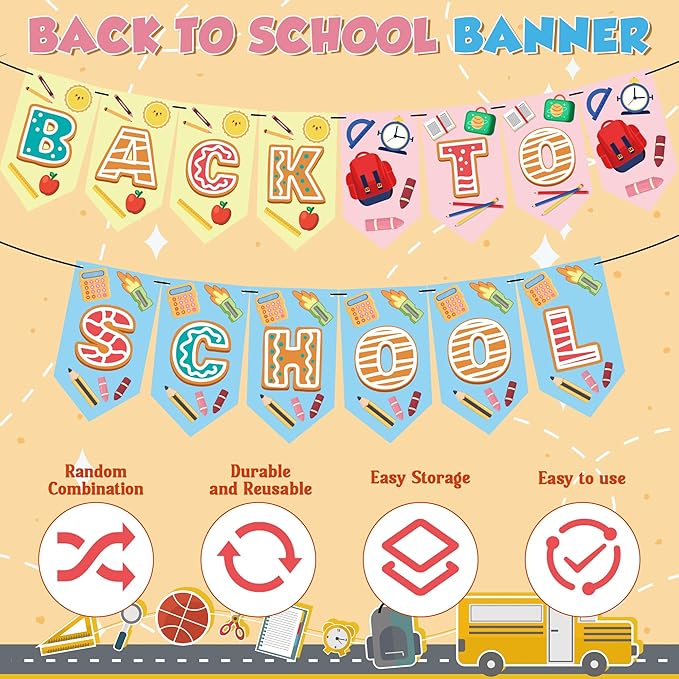 OHOME Back to School Decorations - First Day of School Banner Sign for Indoor Outdoor | Teacher Must Haves Supplies - Hanging Classroom Decor Party Favors Supplies Backdrop