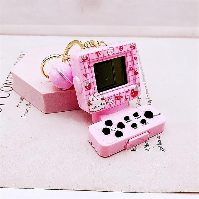 Retro Classic Game Console Pendant Keychain Playable Electronic Miniature Handheld Mini Games Machine with Keychain Ring Gift (Z5)
