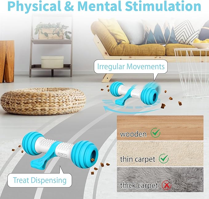 PETGEEK Interactive Dog Toys, Motion Activated Electronic Dog Toy Interactive Dog Bone Toys for Medium Large Dogs, USB Rechargeable Automatic Dog Toy for Boredom and Stimulating (Blue)