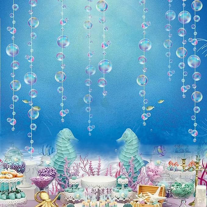 Decor365 Little Mermaid Party Decorations Purple Blue Bubble Garlands Hanging Bubbles Streamer Banner Backdrop Decor Ocean Theme Under The Sea Decor Beach Pool Side Girls Birthday Party Supplies