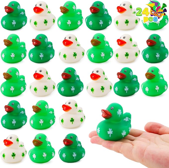JOYIN 24 Pcs St.Patrick's Day Rubber Ducks Bulk for Patrick's Party Supplies, Green Shamrock Ducks for Kids Accessories Party Favors