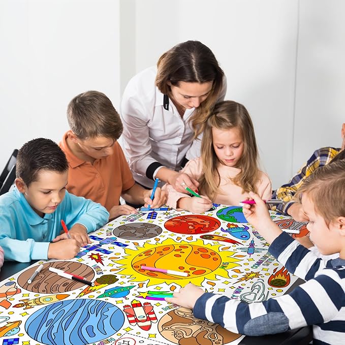 Gatherfun Giant Coloring Poster for Classroom Wall - Versatile 31.5 x 72 Inches Outer Space Activity Poster/Table Cover,School Parties, Outer Space Birthday Party and Special Events Decoration