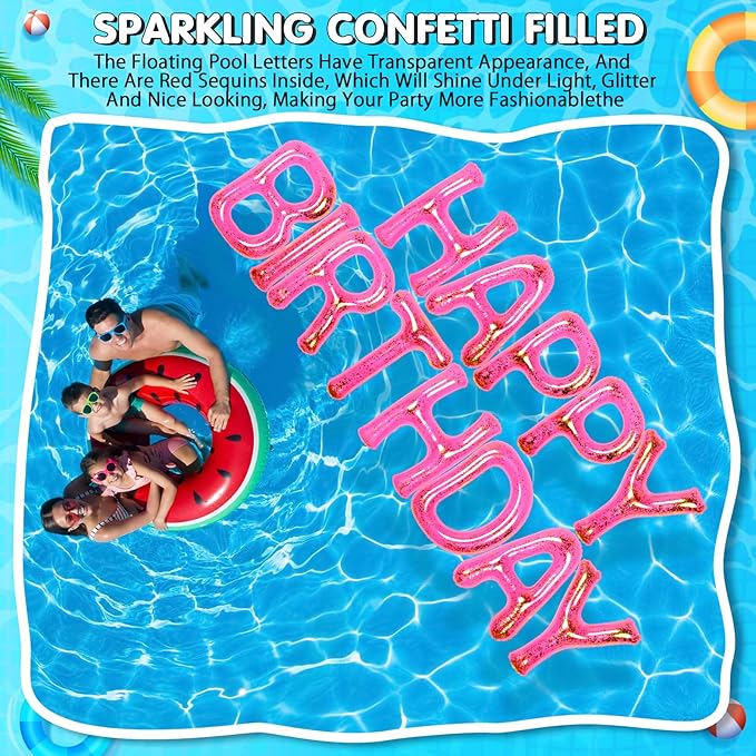 Shappy 20'' Happy Birthday Pool Large Floating Letter Balloons with Adhesive Dots Inflatable Pool Decorations for Summer Birthday Party