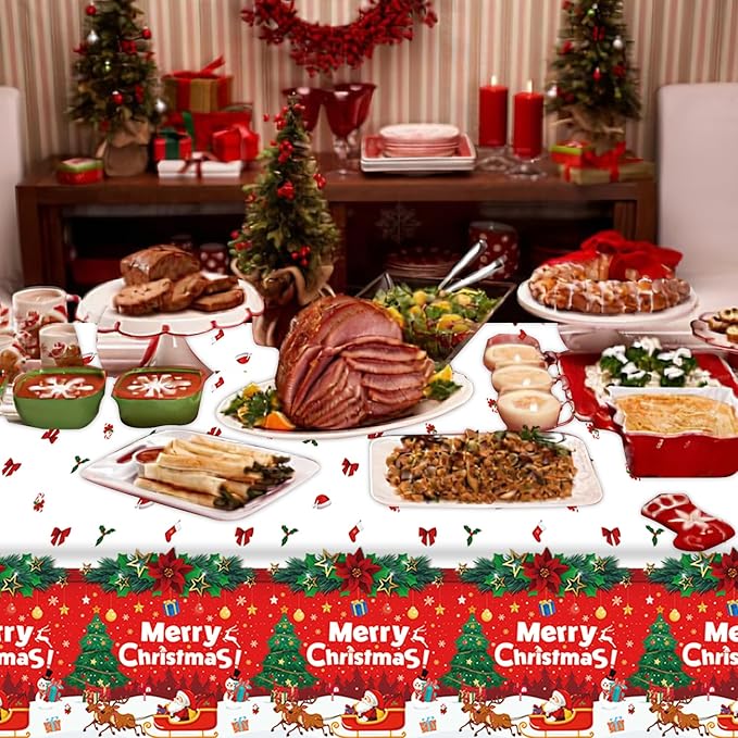 4 Pack Christmas Table Cloth Christmas Party Tablecloth Xmas Party Decoration Christmas Party Table Cover Xmas Table Cover with Christmas Tree and Snowflake 51 X 86 in