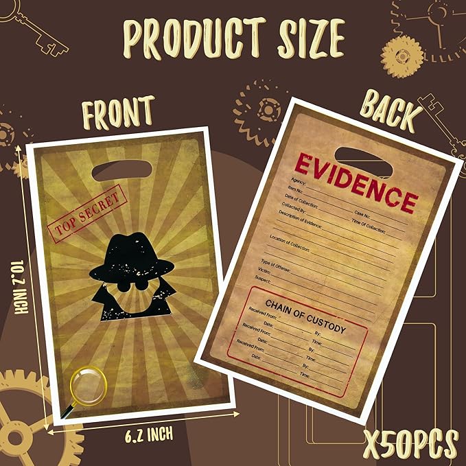 50Pcs Top Secret Spy Party Favor Bags Secret Agent Sweet Goody Candy Treat Bag Escape Room Party Decorations Mystery Spy Theme Plastic Gifts Bags Birthday Snack Bags for Kids Birthday Party Supplies