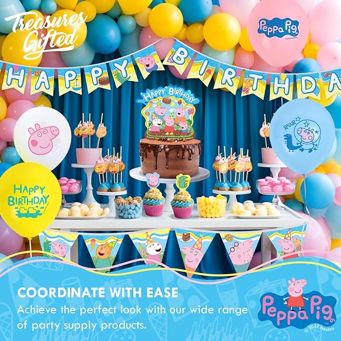 Treasures Gifted Officially Licensed Peppa Pig Birthday Party Supplies - Serves 16 Guests - Complete Set Peppa Pig Party Supplies - Peppa Pig Decorations, Peppa Pig Birthday Banner, Plates & More