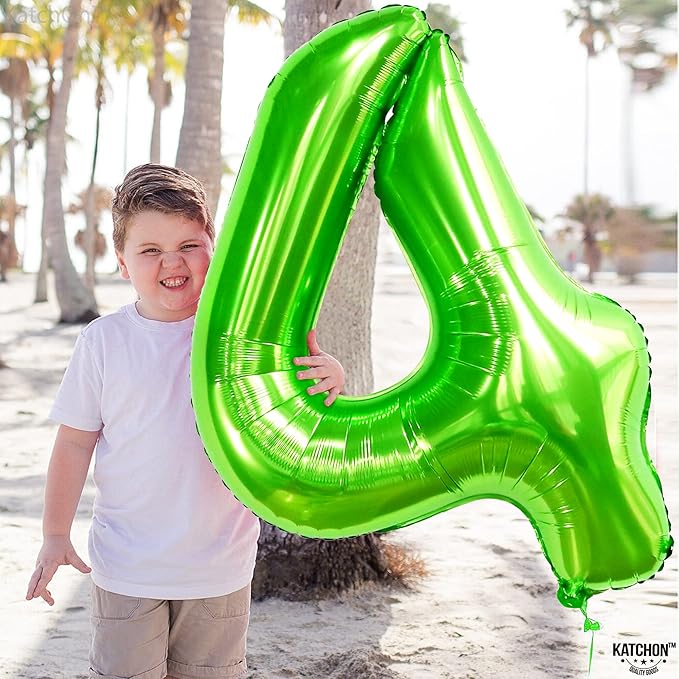 KatchOn, Light Green Number 4 Balloons - 40 Inch | Green 4 Balloon Number for Birthday Party Decorations | Lime Green Balloon for Dinosaur Birthday Decorations 4 Year Old Boy | Anniversary Decoration