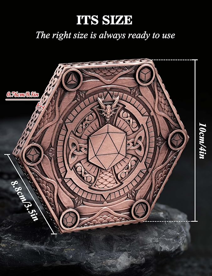 D&D Dice Set,7PCS Metal Dice for Dungeons and Dragons,Mini Dice Set with Pocket Watch Case,Role Playing Board Games Accessories (Dragon, Copper-S)