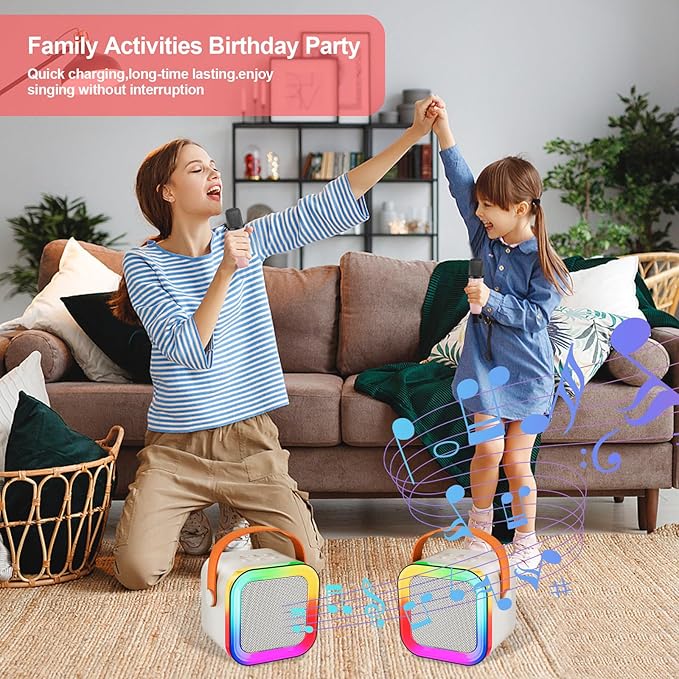 Mini Karaoke Machine for Kids & Girls with 1 Wireless Microphone, Portable Bluetooth Speaker, Christmas Birthday Gift Toy for Boys Toddlers Ages 3, 4, 5, 6, 7, 8, 9, 10, 11, 12+ Years Old (Cream - 1)