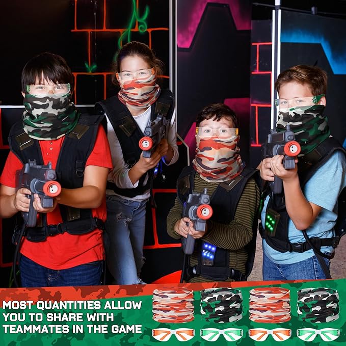 Xtinmee 48 Pcs Gun Party Supplies for Boy and Girls Includes Safety Glasses and Face Mask for Children Birthday Party Favors Teams Accessories (Orange,Green)