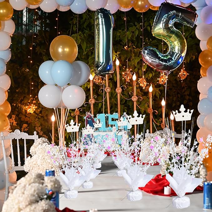 6 Pack Metallic Foil Spray Centerpiece Star Table Decoration Burst Table Centerpieces for Birthday Wedding Anniversary Graduation Holiday Party Supplies Decor (White Crown)