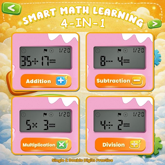 Math Games for Kids Ages 5-12, Portable Kids Calculator Toy, Addition Subtraction Multiplication Division Practice, 4 Logic Modes, 100,000 Questions, Fun Educational Math Toy, Dinosaur Toy for Kids