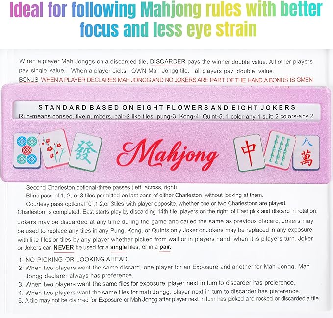 Mahjong Line Finder, 4 Pack Bright Mahjong Rules Helper Reader Beginner-Friendly Accessories - Mixed