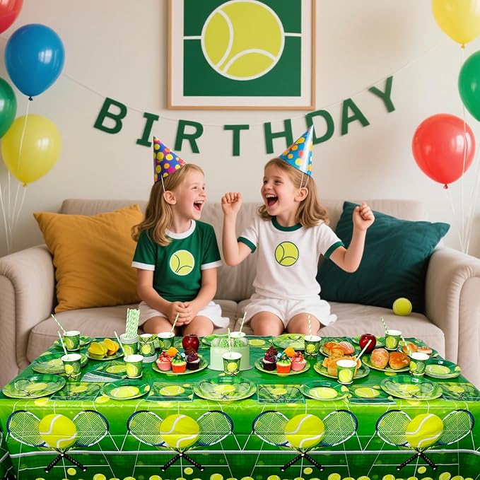 Tennis Party Decoration - Tennis Birthday Party Tableware Supplies Includes Plates, Cups, Napkins, Tablecloth, Straws (20)