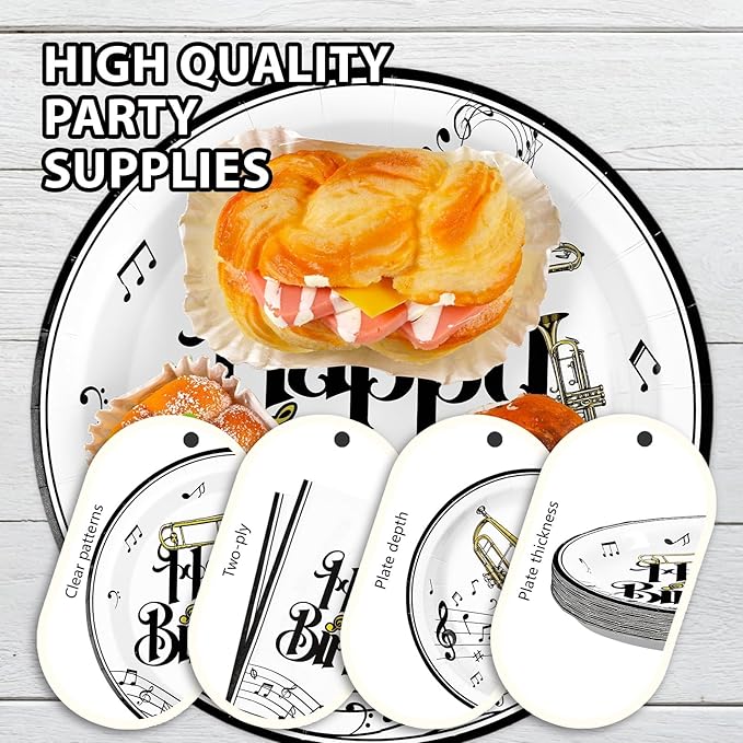 96Pcs Trombone Birthday Party Supplies Trombone Saxophone Birthday Plates and Napkins Musical Theme Birthday Tableware Set for Music Instrument Themed Party Supplies Serves 24