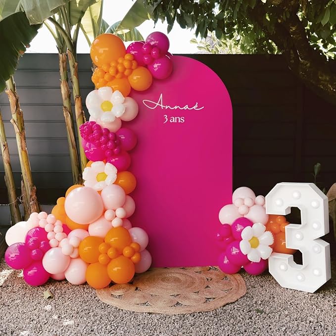 Pink Orange Party Decorations,Hot Pink Gold Birthday Decorations Happy Birthday Banner Cake Topper Star Heart Foil Balloon for Girls Women Kids Party Decor