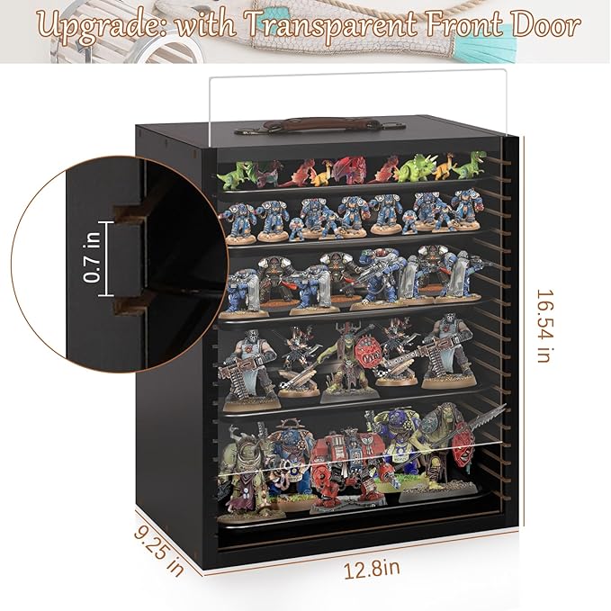 Miniature Display Case for Collectibles, Miniatures Storage Case Display Shelves Shelf for Mini Action Figures Valuable Collectibles or Crystal Stone (Matte Black)