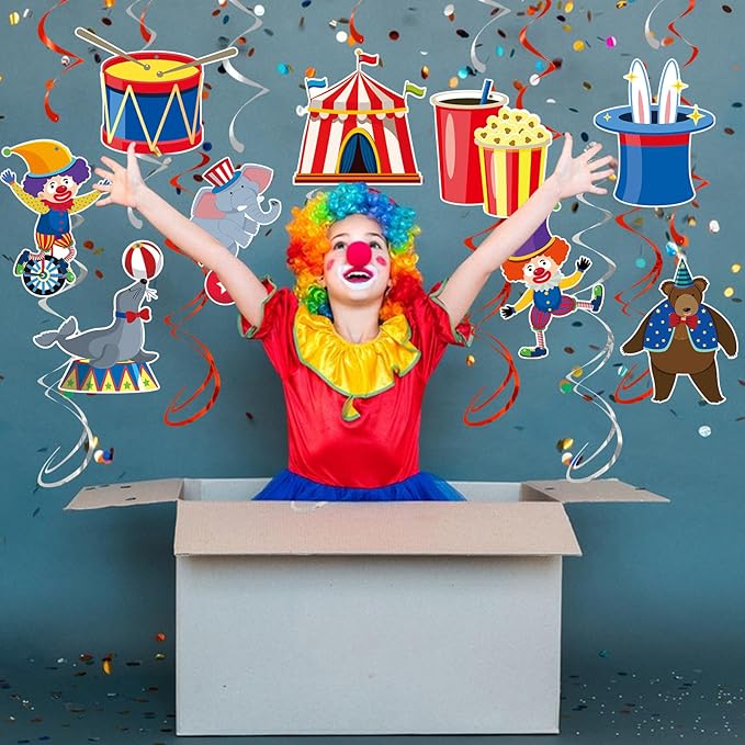 24 Pcs Carnival Hanging Swirl Party Decorations, Circus Clown Animals Theme Party Ceiling Decor Double Sided Circus Decorations for Home Classroom Birthday Party Favors