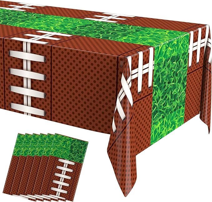 Oudain 6 Pcs Football Party Tablecloth 108 x 54 Inches Rectangle Rugby Table Cloth Disposable Plastic Sport Themed Table Covers for Football Rugby Day Birthday Party Supplies Favors (Chestnut)