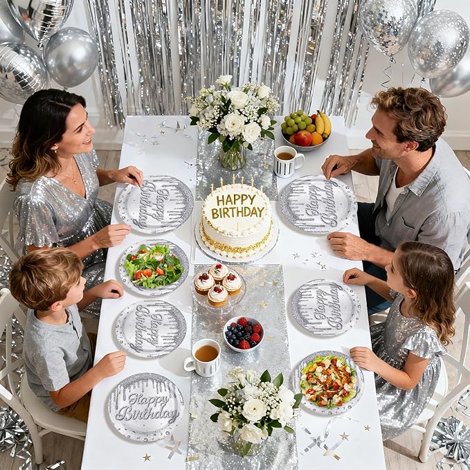 96 Pcs Silver Glitter Party Supplies Silver Plates and Napkins Glitter Diamonds Theme Birthday Decorations for Denim and Diamonds Wedding Silvers Birthday Party Decorations Serves 24