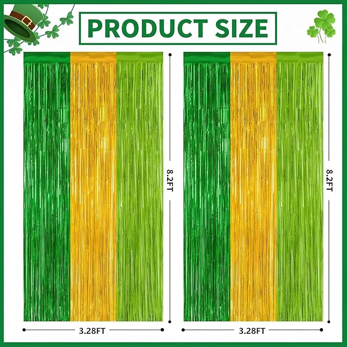 Green Gold Light Gold Fringe Curtain Party Streamers 2Pack 3.3 x 8.3 Ft Foil Fringe Backdrop Curtains for Birthday Wedding Bridal Holiday Tinsel Streamers Green Party Decorations Door Streamer