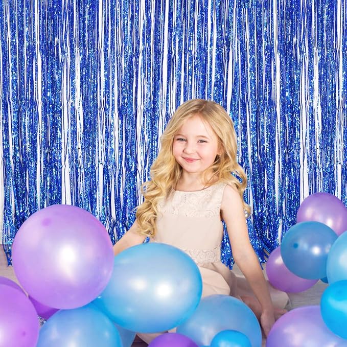 Blue Iridescent Party Decorations Supplies Favors,Iridescent Party Supplies,Tinsel Foil Fringe Curtains Fun Photo Booth Props,Birthday Wedding Party Window Door Decorations( (W)3.2*(H)6.5 Ft, 2 PACKS)
