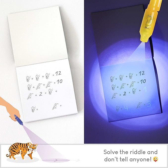 BONNYCO Invisible Ink Pen and Notebook Pack 32, Safari Party Favors for Kids. Magic Spy Pen, Goodie Bags Stuffers for Kids. Jungle Goody Bag Stuffers, Return Gifts Birthday. Classroom Prizes Students