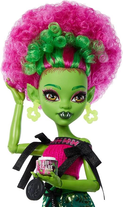 Monster High Self-Scare Secrets Venus McFlytrap Doll and Accessories Set with 13 Realistic Surprises Like Haircare Products, Bonnet and Plant