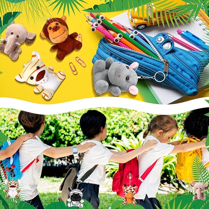 HyDren 24 Pcs Mini Stuffed Forest Animals Bulk Jungle Animal 4.8 Inch Lovely Toys Lion Tiger Elephant Giraffe Plush for Classroom Gift Stockings Filler Christmas(Single Style)
