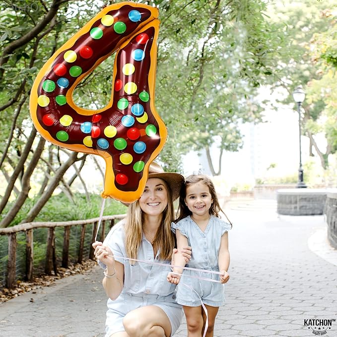 KatchOn, Giant Number 4 Balloon - 40 Inch, Donut | Birthday Decorations for Boys & Girls | 4 Balloon Number for 4th Anniversary Decorations | Donut Birthday Party Decoration