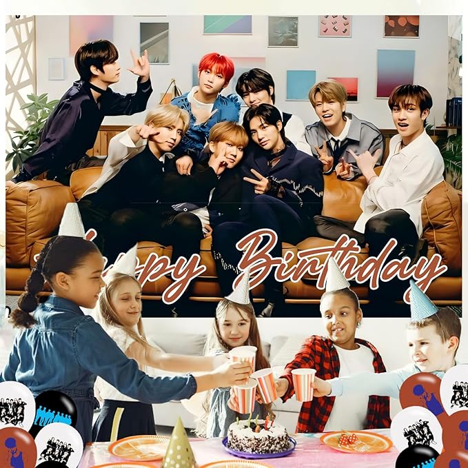 Stray Kids Birthday Party Decoration, Photo Background 5 x 3 FT, 18 Pcs Balloons,Music Merch Party Backdrop Supplies
