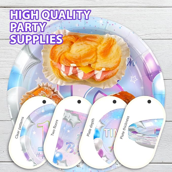 Grencian 96Pcs 18th Birthday Decorations Iridescent 18th Birthday Party Plates Disposable Happy 18 Bir-thday Paper Tableware Set for Teen Girls 18 Years Old Party Supplies Serves 24