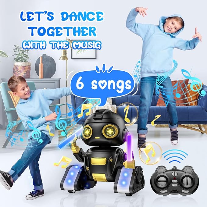 BAIWU Robot Toys for Kids,RC Robot with Gesture Sensing & LED Eyes,Star Projector and Music,Easter Gifts for 6+ Years Boys(Black)