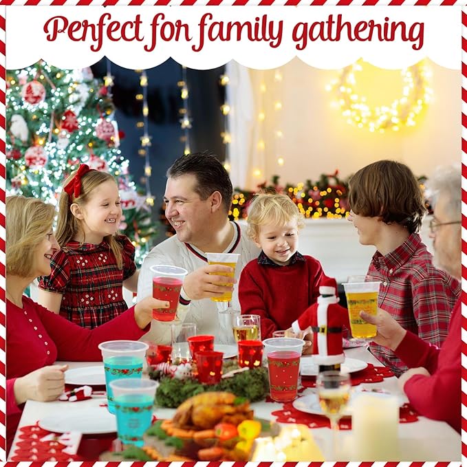 60 Pieces 16oz Christmas Poinsettia Cups,Holiday Party Drinkware Table Decorations Supplies,Plastic Disposable Cups for Merry Christmas Party Decorations